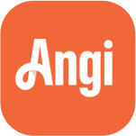 An orange square with the word angi in white